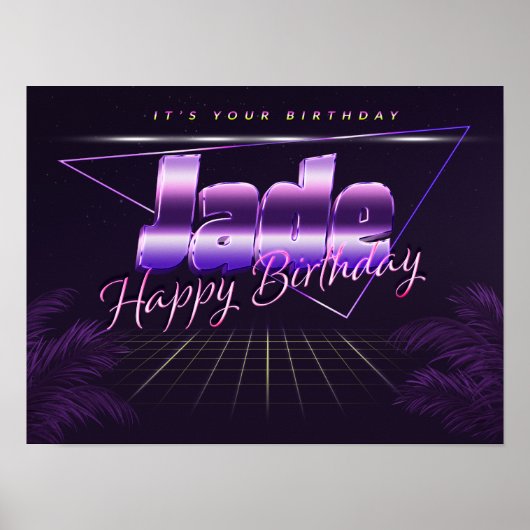 Jade Naam Voornaam paarse retro Poster Verjaardag (Voorkant)