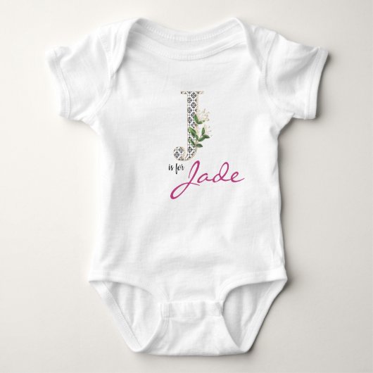 Jade Name onthult Floral Letter J Girl Whimsical Romper (Voorkant)