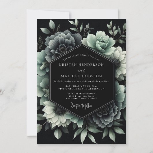 Jade Noir Botanical Wedding Kaart (Voorkant)