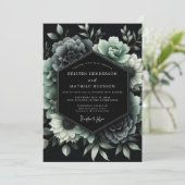 Jade Noir Botanical Wedding Kaart (Staand voorkant)