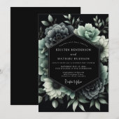 Jade Noir Botanical Wedding Kaart (Voorkant / Achterkant)