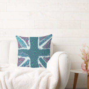 Jade Paarse Union Jack Liquid Art, Wild Animal Kussen