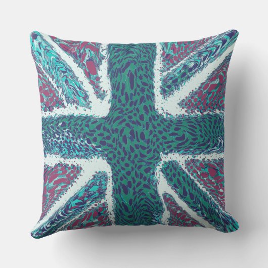 Jade Paarse Union Jack Liquid Art, Wild Animal Kussen (Achterkant)