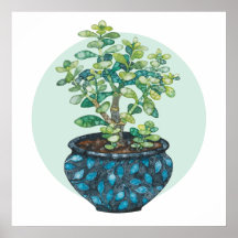 Jade Plant, moderne Waterverf minimalistische kuns