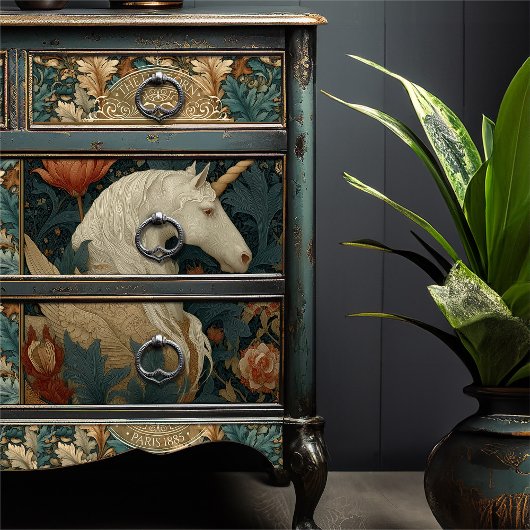  Jade Red William Morris Geïnspireerd Eenhoorn Tissuepapier