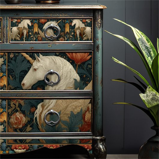  Jade Red William Morris Style Eenhoorn Tissuepapier