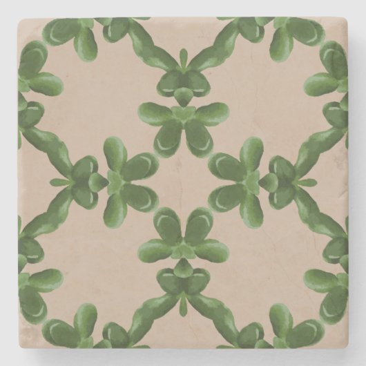 Jade rooster in Beige Stenen Onderzetter (Voorkant)
