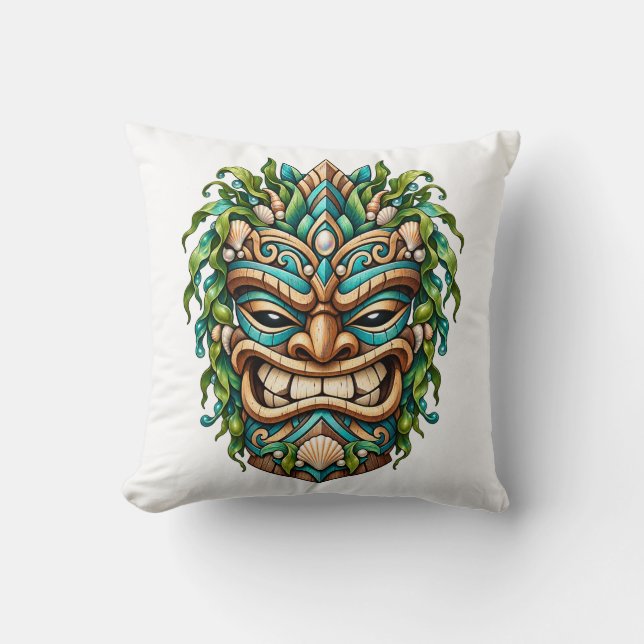 Jade Shell Tiki Beschermer Worpkussen Kussen (Voorkant)