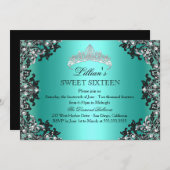 Jade Silver Black Damask Tiara Sweet 16 Invite Kaart (Voorkant / Achterkant)