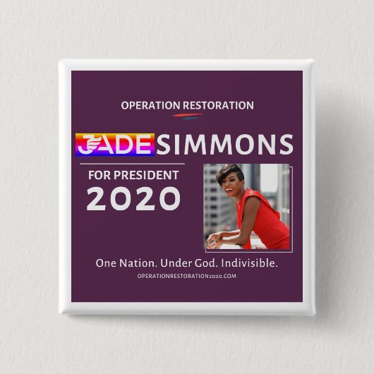 Jade Simmons voor President 2020 Vierkante Button 5,1 Cm (Voorkant)