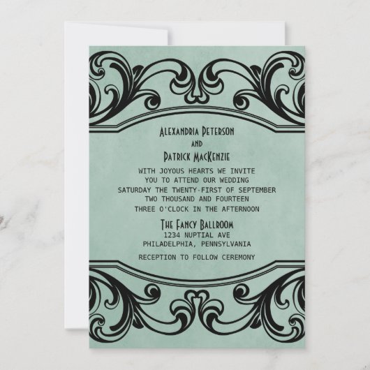 Jade  Swirls Wedding Invite Kaart (Voorkant)
