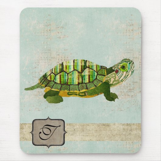 Jade Turtle Monogram Mousepad Muismat (Voorkant)