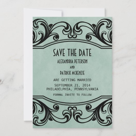 Jade Vintage Swirls Save the Date Uitnodiging (Voorkant)