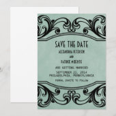 Jade Vintage Swirls Save the Date Uitnodiging (Voorkant / Achterkant)