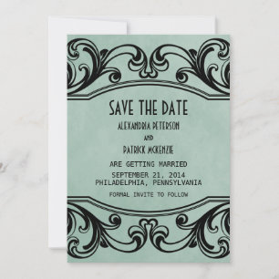 Jade Vintage Swirls Save the Date Uitnodiging