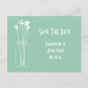 Jade White Mason Jar Wildflowers Bewaar de datum Aankondigingskaart