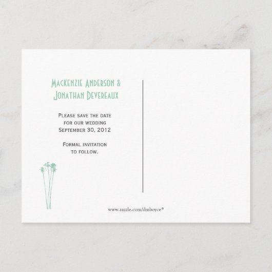 Jade White Mason Jar Wildflowers Bewaar de datum Aankondigingskaart (Achterkant)