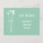 Jade White Mason Jar Wildflowers Bewaar de datum Aankondigingskaart (Voorkant)