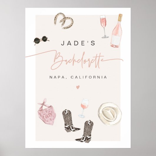JADE Wine Cowgirl Country Bachelorette Itinerary Poster (Voorkant)