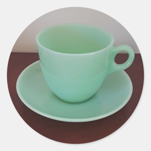 Jadeite Fire-King Cup Saucer Ronde Sticker (Voorkant)