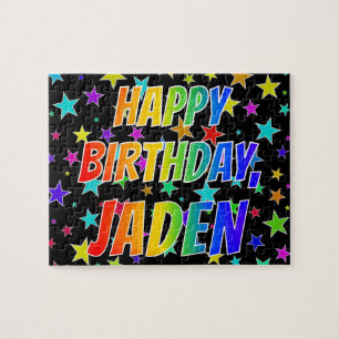 "JADEN" Voornaam, geun "HAPPY BIRTHDAY" Legpuzzel