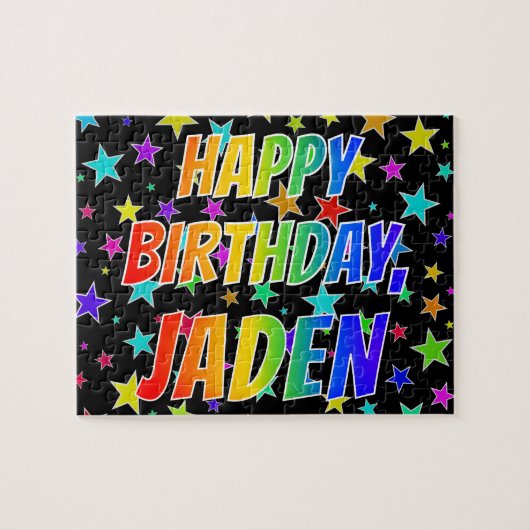 "JADEN" Voornaam, geun "HAPPY BIRTHDAY" Legpuzzel (Horizontaal)