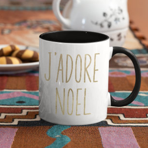 J'adore Noel Goud En Zwart Minimalistisch Kerstmis Mok