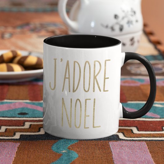J'adore Noel Goud En Zwart Minimalistisch Kerstmis Mok