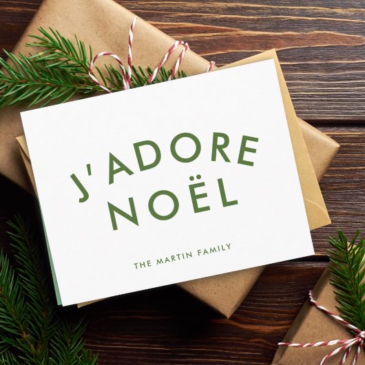 J'adore Noel | Kerstminimalistisch groen wit Feestdagen Kaart
