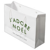 J'adore Noel | Kerstminimalistisch groen wit Groot Cadeauzakje (Voorkant Gekanteld)