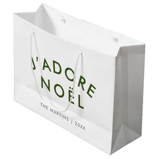 J'adore Noel | Kerstminimalistisch groen wit Groot Cadeauzakje (Voorkant Gekanteld)
