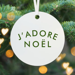 J'adore Noel   Kerstminimalistisch groen wit Metalen Ornament