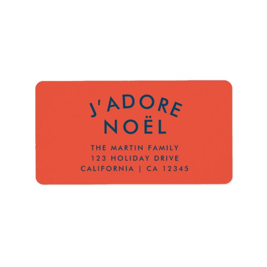 J'adore Noel | Modern kerstadres Etiket (Voorkant)