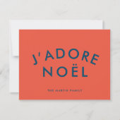 J'adore Noel | Modern Love Kerstroet en marine Feestdagenkaart (Voorkant)