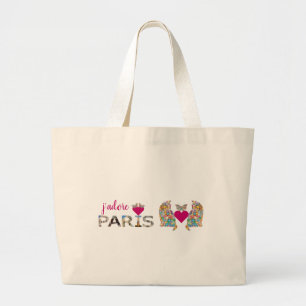 J'adore Paris, Cats in Love, Hearts Butterflies Grote Tote Bag