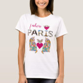 J'adore Paris, Cats in Love, Hearts Butterflies T-shirt (Voorkant)