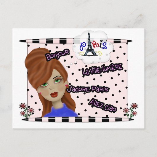 J'adore Paris Diva Briefkaart (Voorkant)