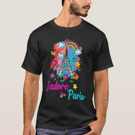Jadore Paris Eiffel Tower Rainbow Flowers and Butt T-shirt (Voorkant)