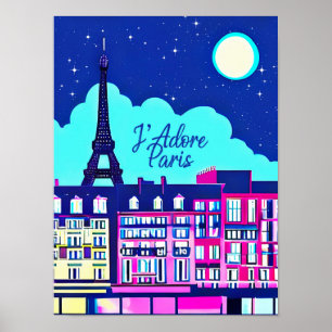 J'adore Paris - Fantasie Parijs onder een volle ma Poster