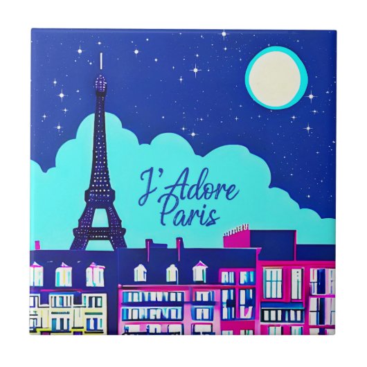 J'adore Paris - Fantasie Parijs onder een volle ma Tegeltje (Voorkant)