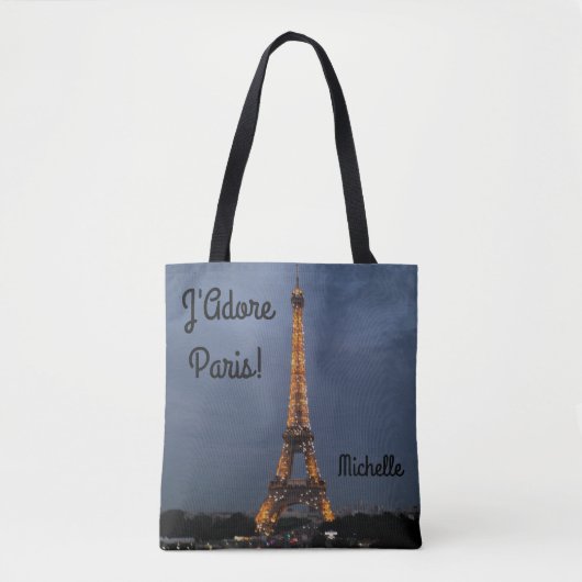 J'Adore Paris gepersonaliseerde Canvas tas (Voorkant)