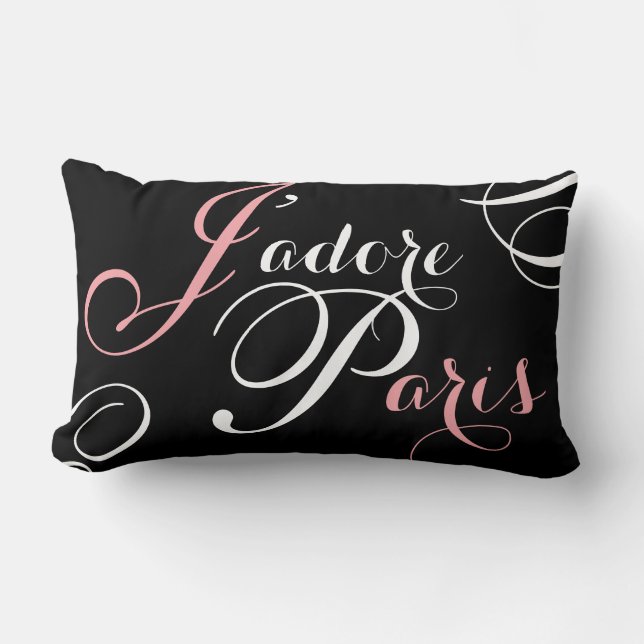 J'adore Paris I Love Paris Black Pink Pillow Kussen (Voorkant)