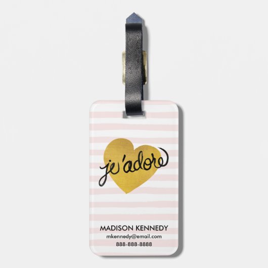 J'adore Quote | Zwart-gouden hart Bagagelabel (Achterkant verticaal)