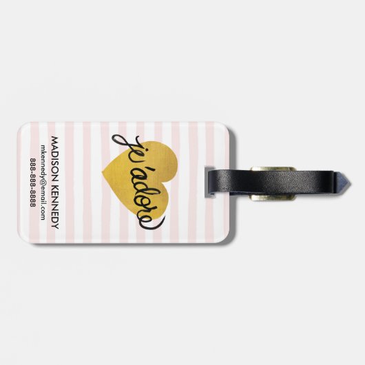 J'adore Quote | Zwart-gouden hart Bagagelabel (Achterkant horizontaal)