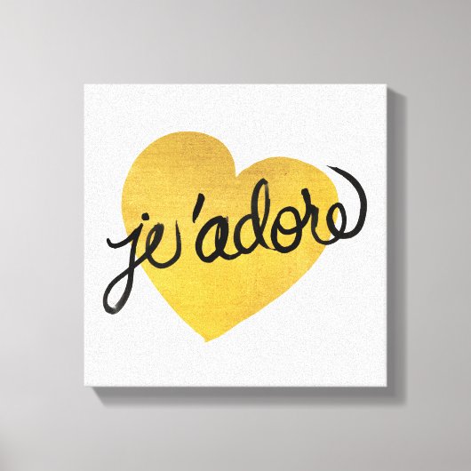 J'adore Quote | Zwart-gouden hart Canvas Afdruk (Voorkant)