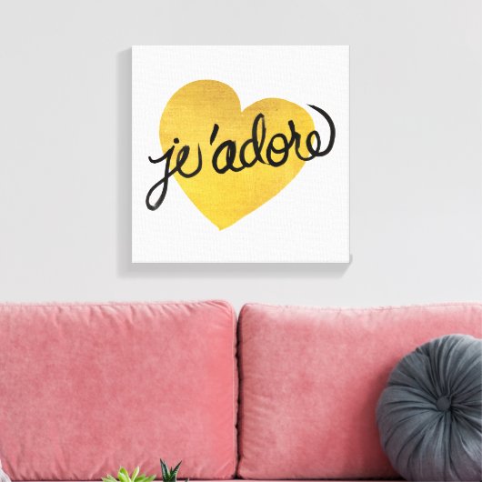 J'adore Quote | Zwart-gouden hart Canvas Afdruk (Insitu (Woonkamer))