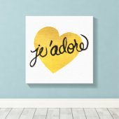 J'adore Quote | Zwart-gouden hart Canvas Afdruk (Insitu (Houten vloer))