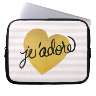 J'adore Quote Zwart-gouden hart Laptop Sleeve