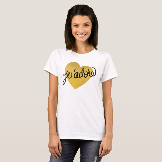 J'adore Quote | Zwart-gouden hart T-shirt (Voorkant volledig)