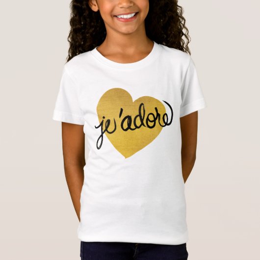 J'adore Quote | Zwart-gouden hart T-shirt (Voorkant)